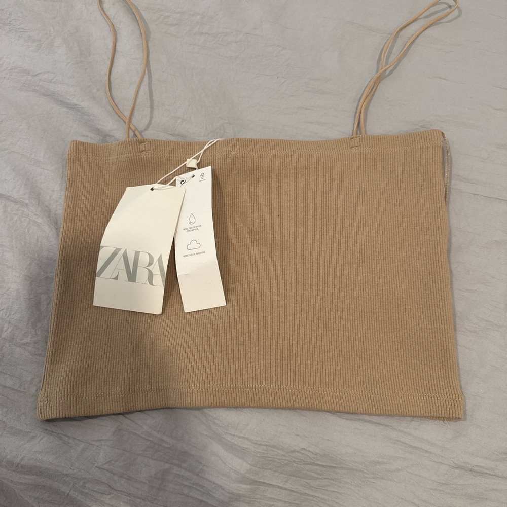 ZARA Ribbed Beige Crop Top – Size L (NWT)